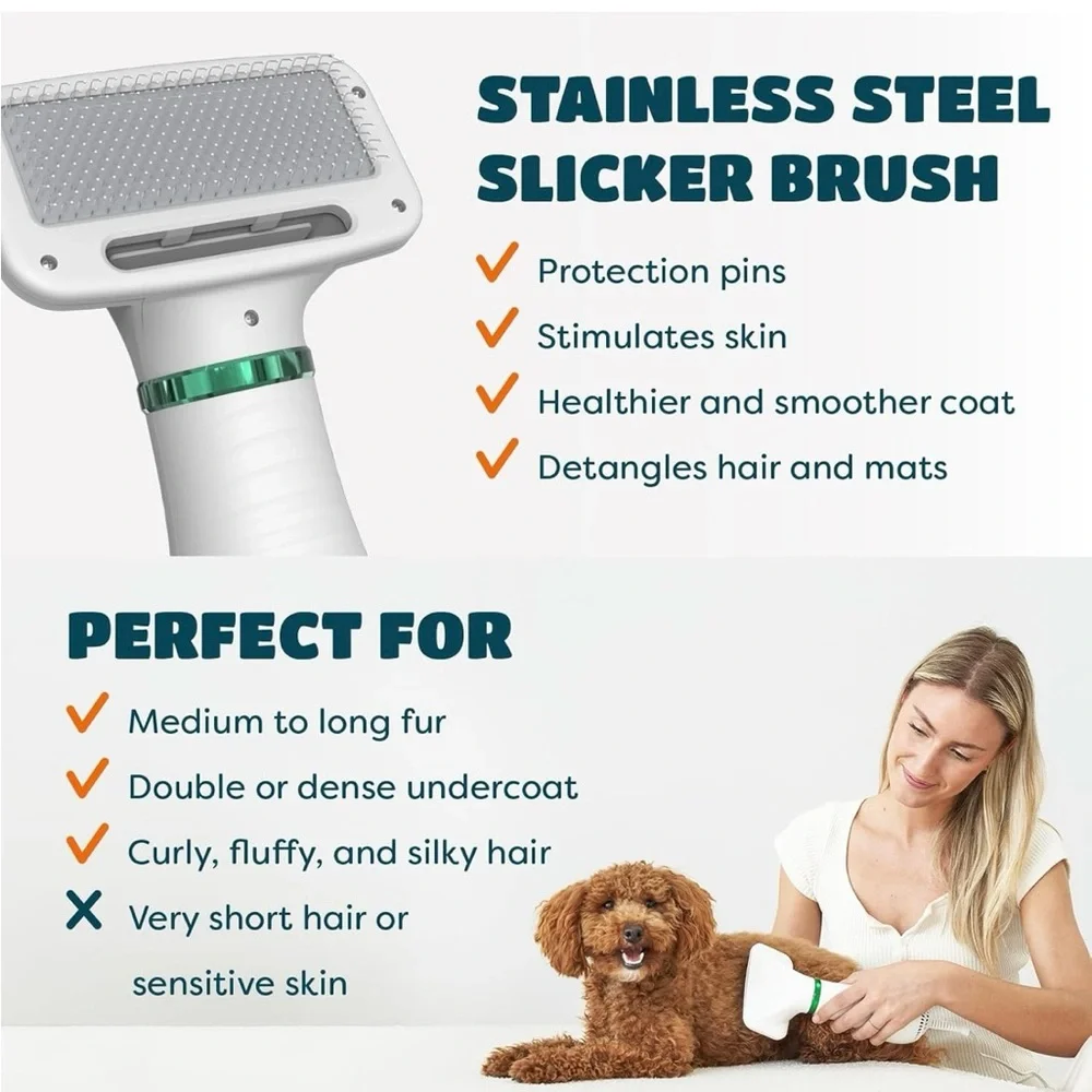 2-in-1 Dog Hair Dryer with Slicker Brush for Small-Sized Dogs and Cats